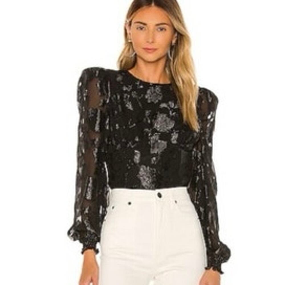 House of Harlow X Revolve S Small Emiliana Metallic Black Long Sleeve Blouse Top